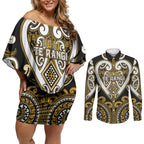 Custom Aotearoa Ngai Te Rangi Couples Matching Off Shoulder Short Dress and Long Sleeve Button Shirt Maori Tribal Pattern