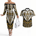 Custom Aotearoa Ngai Te Rangi Couples Matching Off The Shoulder Long Sleeve Dress and Hawaiian Shirt Maori Tribal Pattern