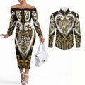 Custom Aotearoa Ngai Te Rangi Couples Matching Off The Shoulder Long Sleeve Dress and Long Sleeve Button Shirt Maori Tribal Pattern