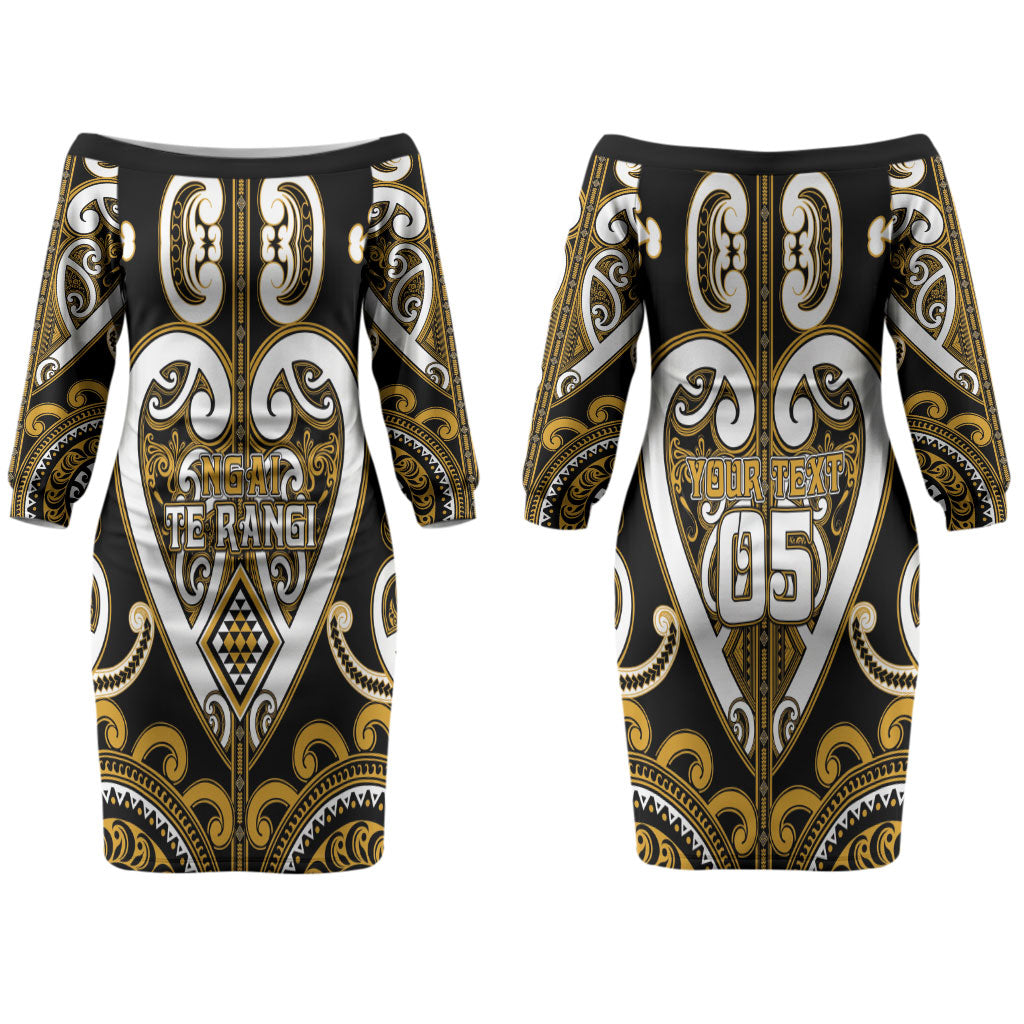 Custom Aotearoa Ngai Te Rangi Couples Matching Off The Shoulder Long Sleeve Dress and Long Sleeve Button Shirt Maori Tribal Pattern