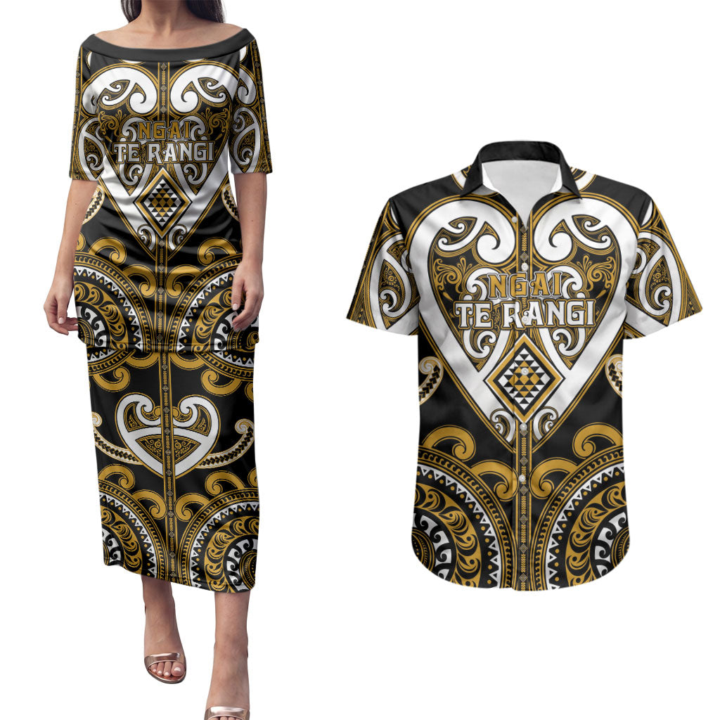 Custom Aotearoa Ngai Te Rangi Couples Matching Puletasi and Hawaiian Shirt Maori Tribal Pattern