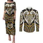 Custom Aotearoa Ngai Te Rangi Couples Matching Puletasi and Long Sleeve Button Shirt Maori Tribal Pattern