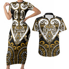 Custom Aotearoa Ngai Te Rangi Couples Matching Short Sleeve Bodycon Dress and Hawaiian Shirt Maori Tribal Pattern