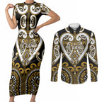Custom Aotearoa Ngai Te Rangi Couples Matching Short Sleeve Bodycon Dress and Long Sleeve Button Shirt Maori Tribal Pattern