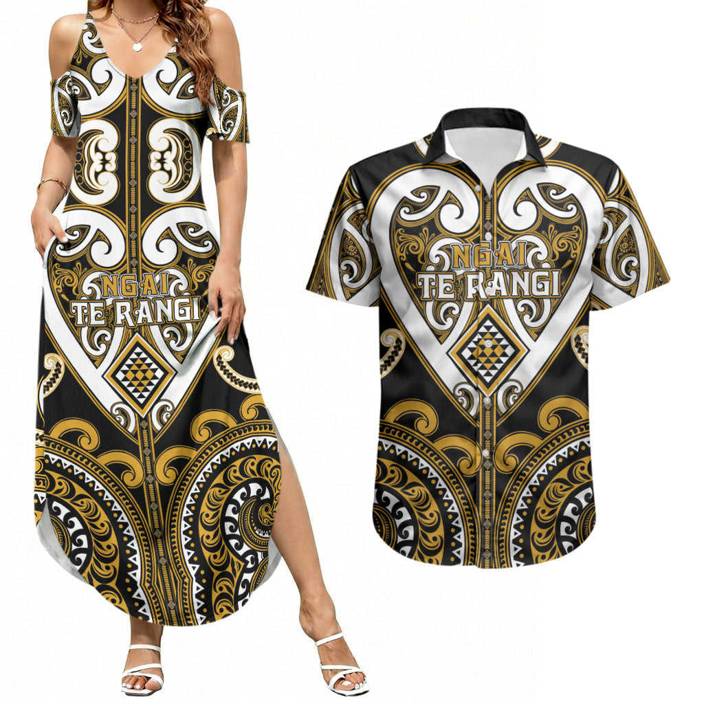 Custom Aotearoa Ngai Te Rangi Couples Matching Summer Maxi Dress and Hawaiian Shirt Maori Tribal Pattern
