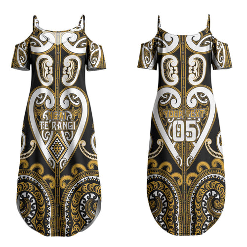 Custom Aotearoa Ngai Te Rangi Couples Matching Summer Maxi Dress and Long Sleeve Button Shirt Maori Tribal Pattern