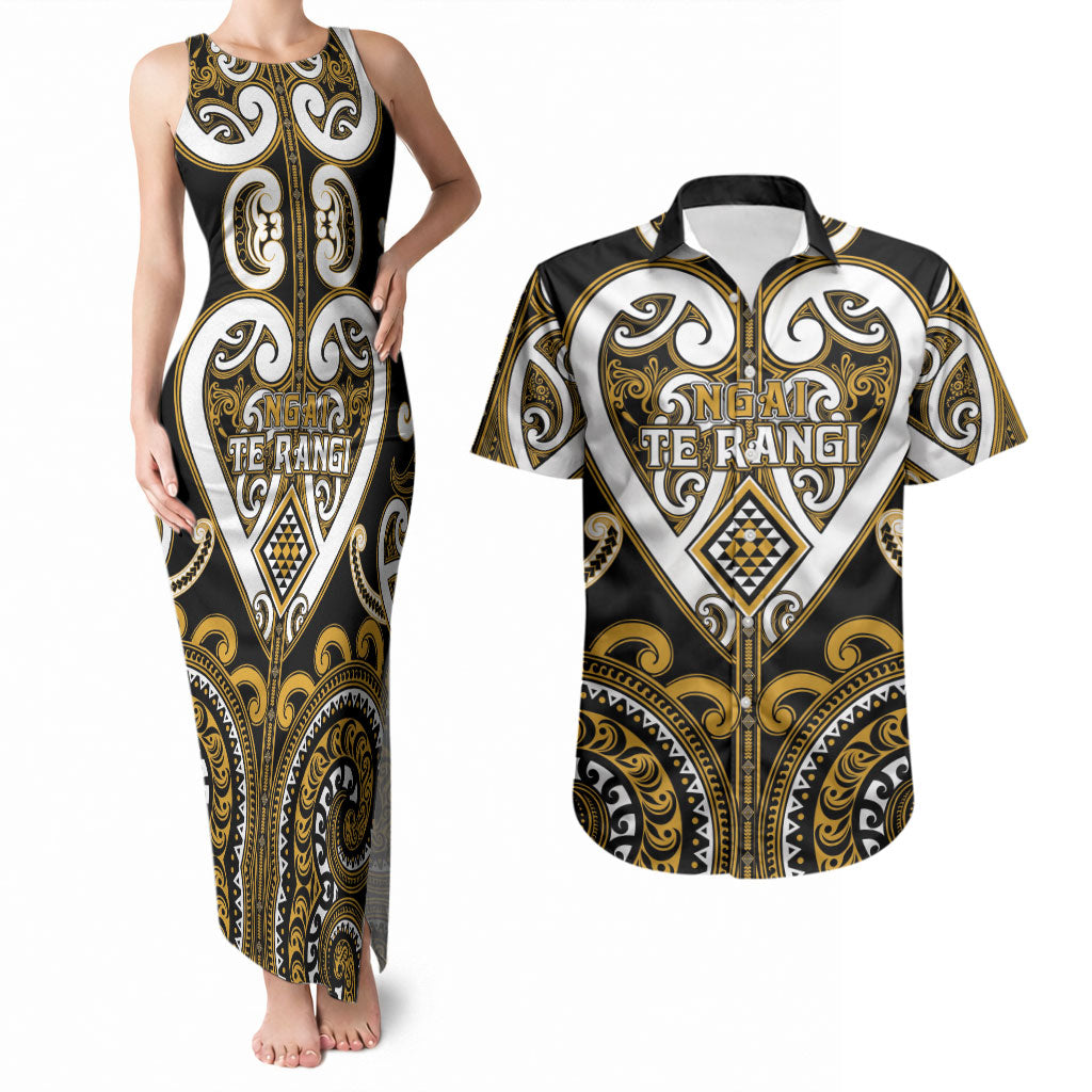 Custom Aotearoa Ngai Te Rangi Couples Matching Tank Maxi Dress and Hawaiian Shirt Maori Tribal Pattern