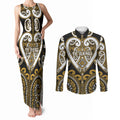 Custom Aotearoa Ngai Te Rangi Couples Matching Tank Maxi Dress and Long Sleeve Button Shirt Maori Tribal Pattern