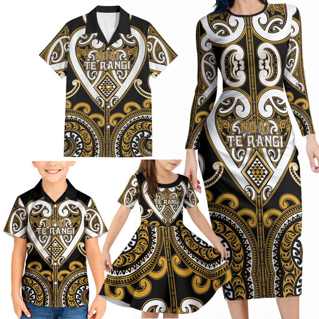 Custom Aotearoa Ngai Te Rangi Family Matching Long Sleeve Bodycon Dress and Hawaiian Shirt Maori Tribal Pattern