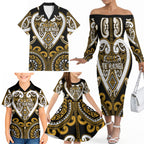 Custom Aotearoa Ngai Te Rangi Family Matching Off The Shoulder Long Sleeve Dress and Hawaiian Shirt Maori Tribal Pattern
