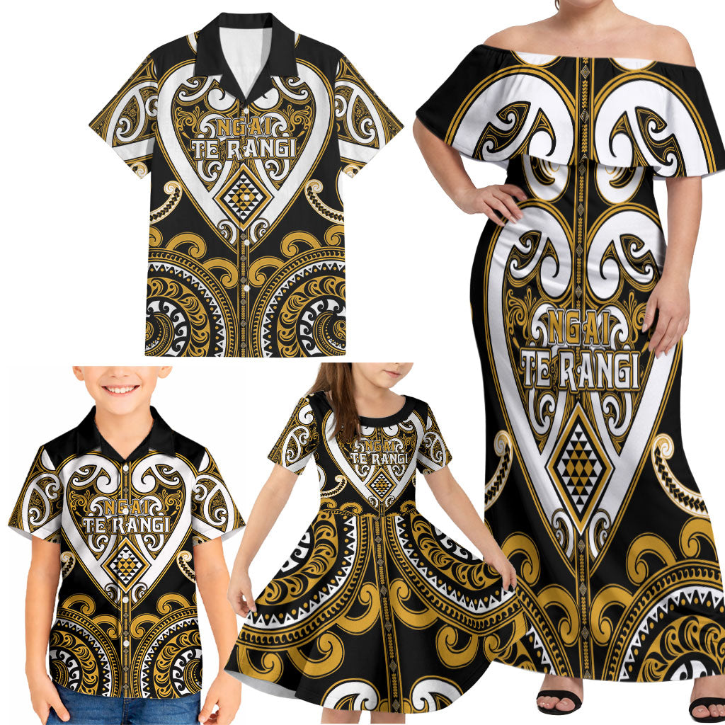Custom Aotearoa Ngai Te Rangi Family Matching Off Shoulder Maxi Dress and Hawaiian Shirt Maori Tribal Pattern