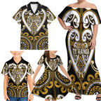 Custom Aotearoa Ngai Te Rangi Family Matching Off Shoulder Maxi Dress and Hawaiian Shirt Maori Tribal Pattern