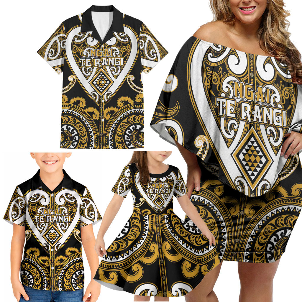 Custom Aotearoa Ngai Te Rangi Family Matching Off Shoulder Short Dress and Hawaiian Shirt Maori Tribal Pattern