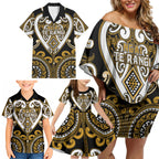Custom Aotearoa Ngai Te Rangi Family Matching Off Shoulder Short Dress and Hawaiian Shirt Maori Tribal Pattern