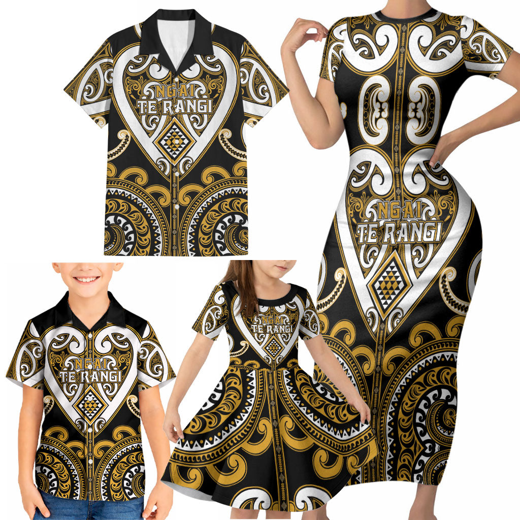 Custom Aotearoa Ngai Te Rangi Family Matching Short Sleeve Bodycon Dress and Hawaiian Shirt Maori Tribal Pattern