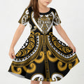 Custom Aotearoa Ngai Te Rangi Kid Short Sleeve Dress Maori Tribal Pattern