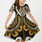 Custom Aotearoa Ngai Te Rangi Kid Short Sleeve Dress Maori Tribal Pattern