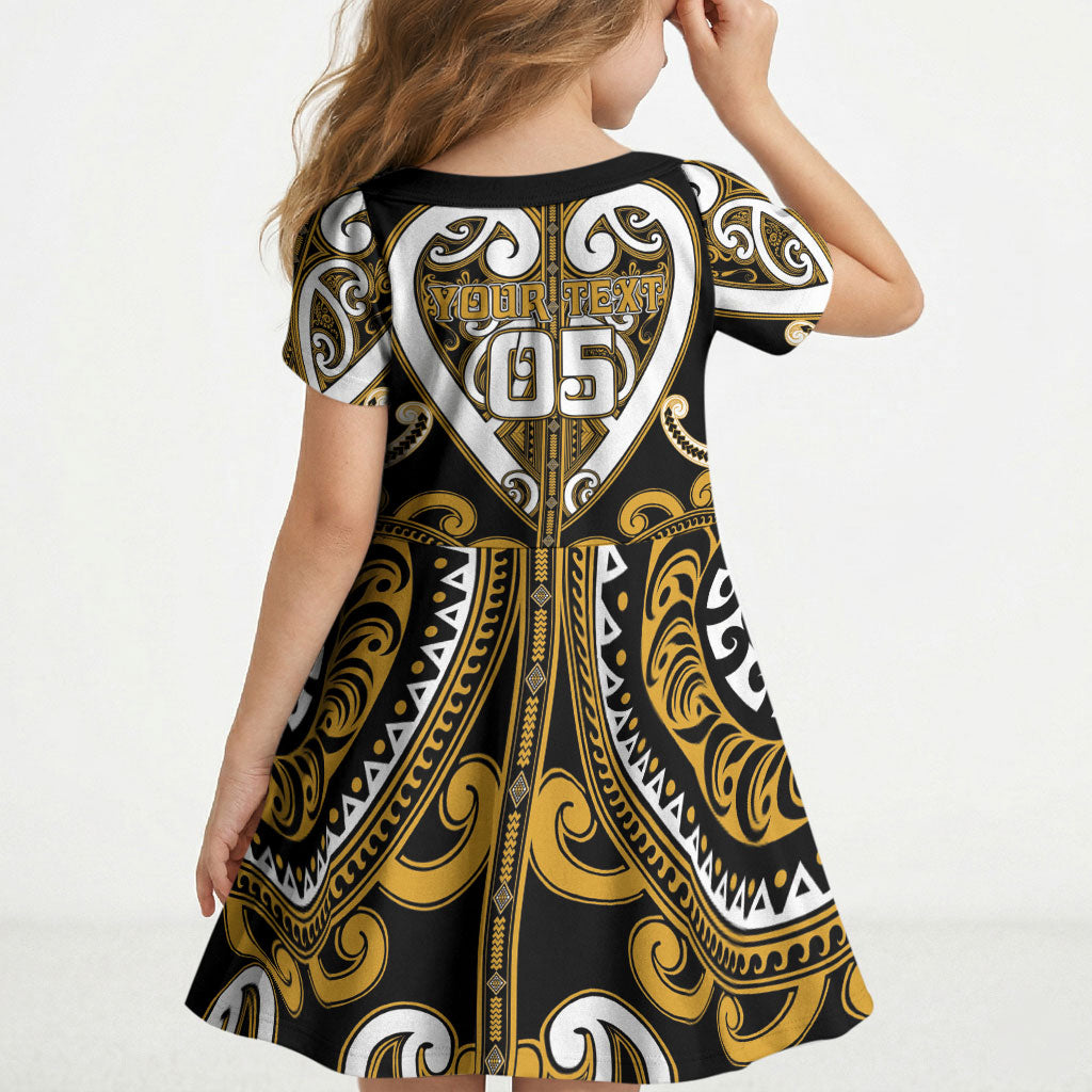 Custom Aotearoa Ngai Te Rangi Kid Short Sleeve Dress Maori Tribal Pattern