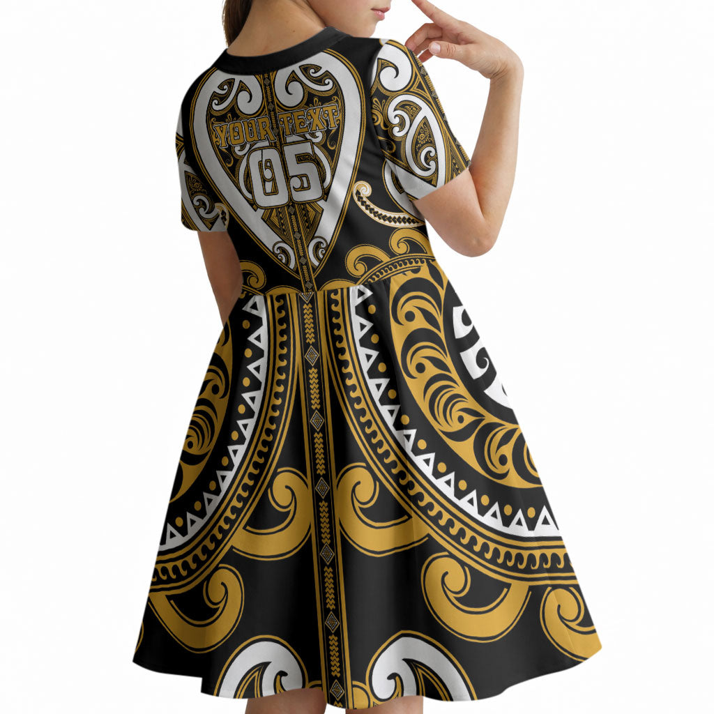 Custom Aotearoa Ngai Te Rangi Kid Short Sleeve Dress Maori Tribal Pattern
