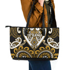 Aotearoa Ngai Te Rangi Leather Tote Bag Maori Tribal Pattern