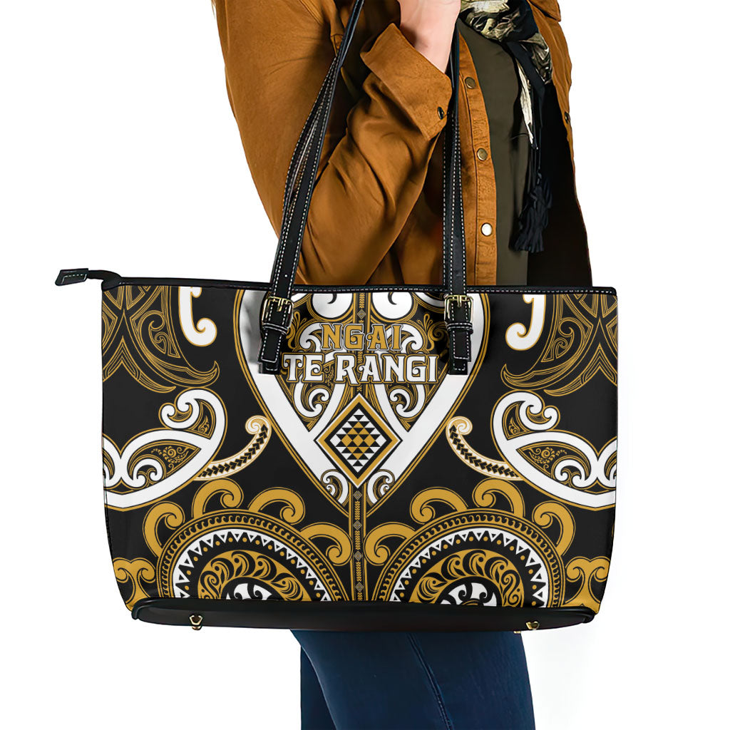 Aotearoa Ngai Te Rangi Leather Tote Bag Maori Tribal Pattern