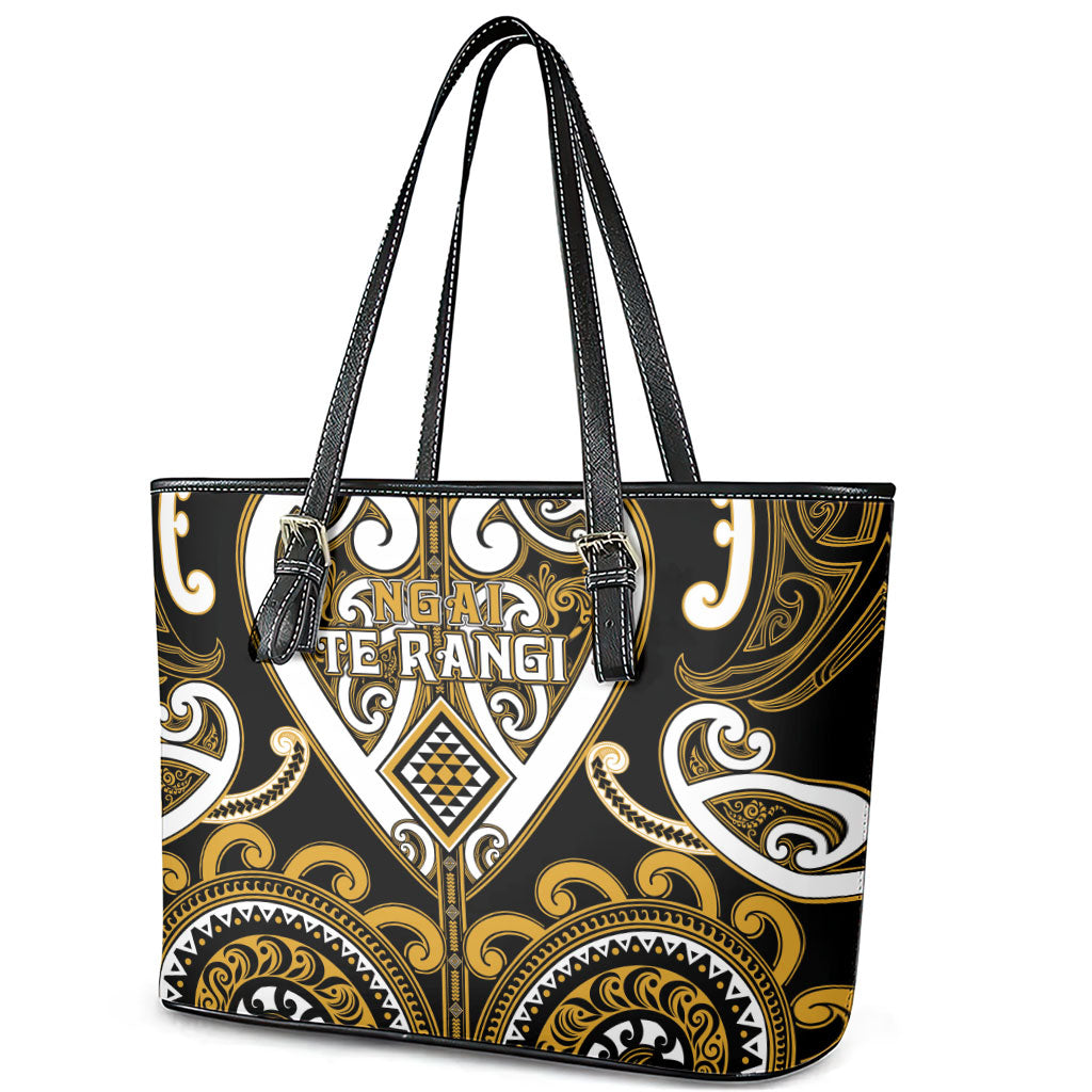 Aotearoa Ngai Te Rangi Leather Tote Bag Maori Tribal Pattern