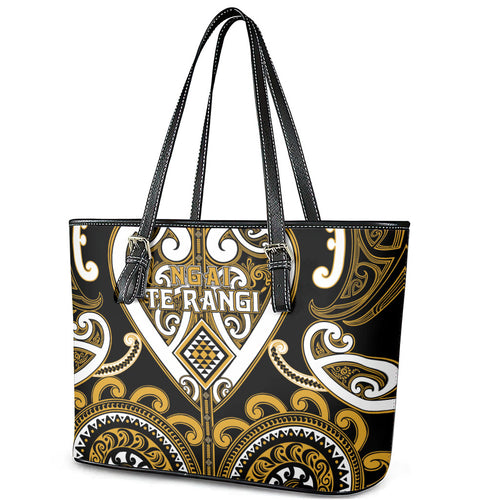 Aotearoa Ngai Te Rangi Leather Tote Bag Maori Tribal Pattern