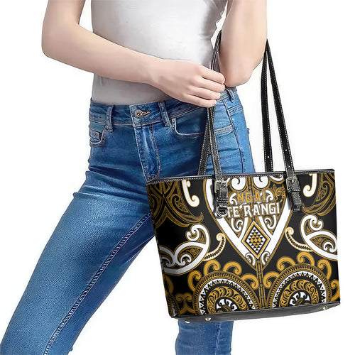 Aotearoa Ngai Te Rangi Leather Tote Bag Maori Tribal Pattern