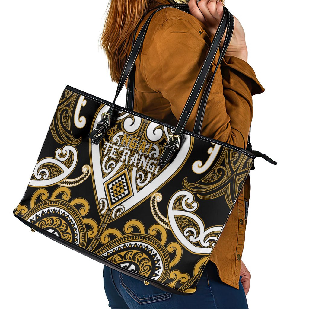Aotearoa Ngai Te Rangi Leather Tote Bag Maori Tribal Pattern