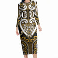 Custom Aotearoa Ngai Te Rangi Long Sleeve Bodycon Dress Maori Tribal Pattern