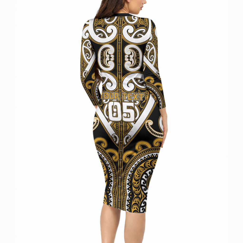Custom Aotearoa Ngai Te Rangi Long Sleeve Bodycon Dress Maori Tribal Pattern