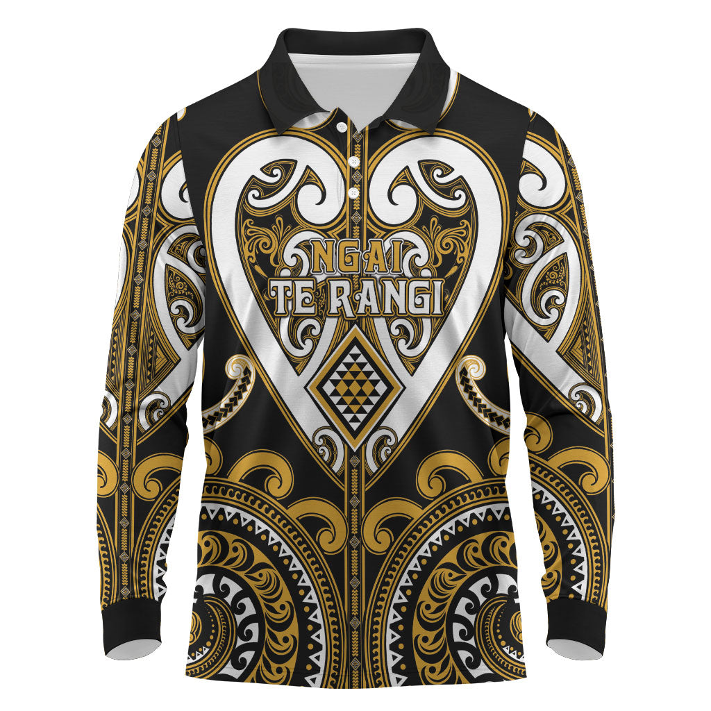 Custom Aotearoa Ngai Te Rangi Long Sleeve Polo Shirt Maori Tribal Pattern