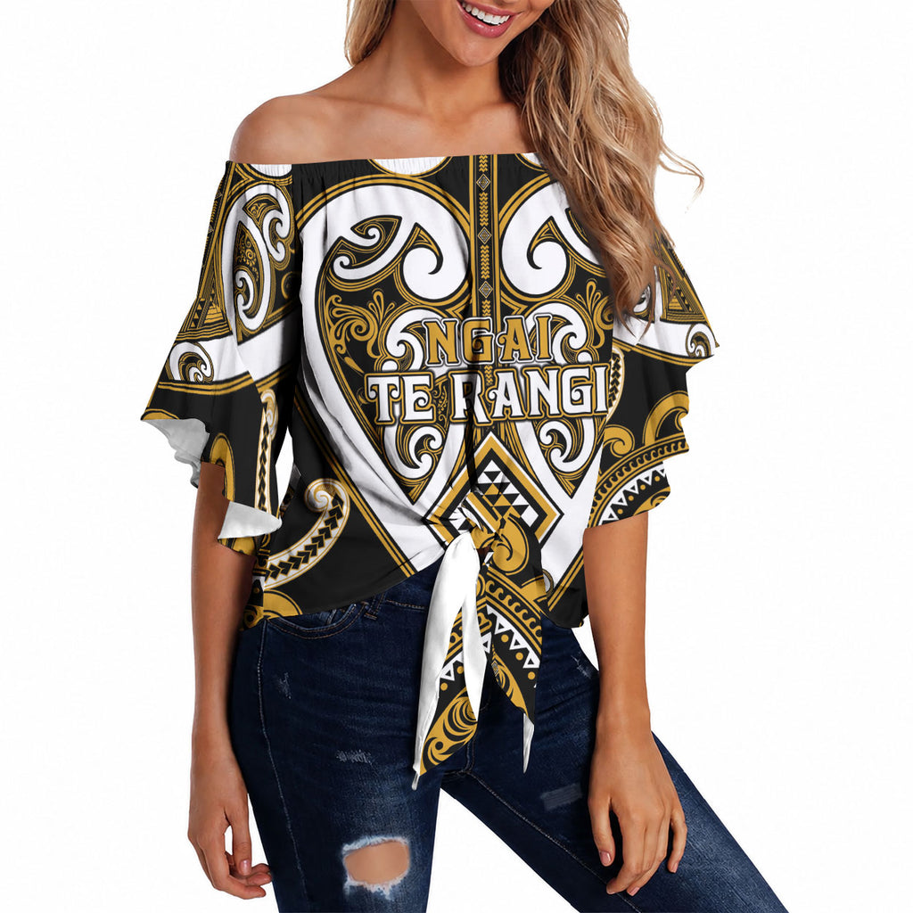 Custom Aotearoa Ngai Te Rangi Off Shoulder Wrap Waist Top Maori Tribal Pattern