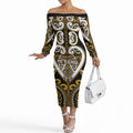 Custom Aotearoa Ngai Te Rangi Off The Shoulder Long Sleeve Dress Maori Tribal Pattern