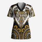 Custom Aotearoa Ngai Te Rangi Scrub Top Maori Tribal Pattern