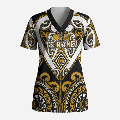Custom Aotearoa Ngai Te Rangi Scrub Top Maori Tribal Pattern