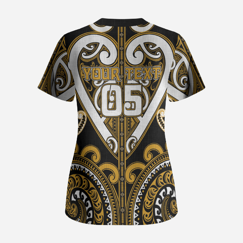 Custom Aotearoa Ngai Te Rangi Scrub Top Maori Tribal Pattern