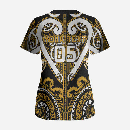 Custom Aotearoa Ngai Te Rangi Scrub Top Maori Tribal Pattern