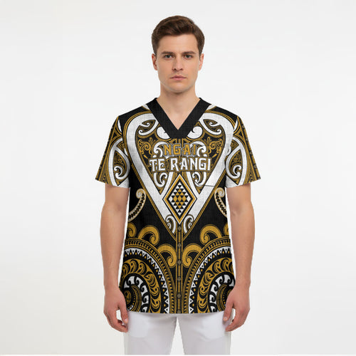 Custom Aotearoa Ngai Te Rangi Scrub Top Maori Tribal Pattern