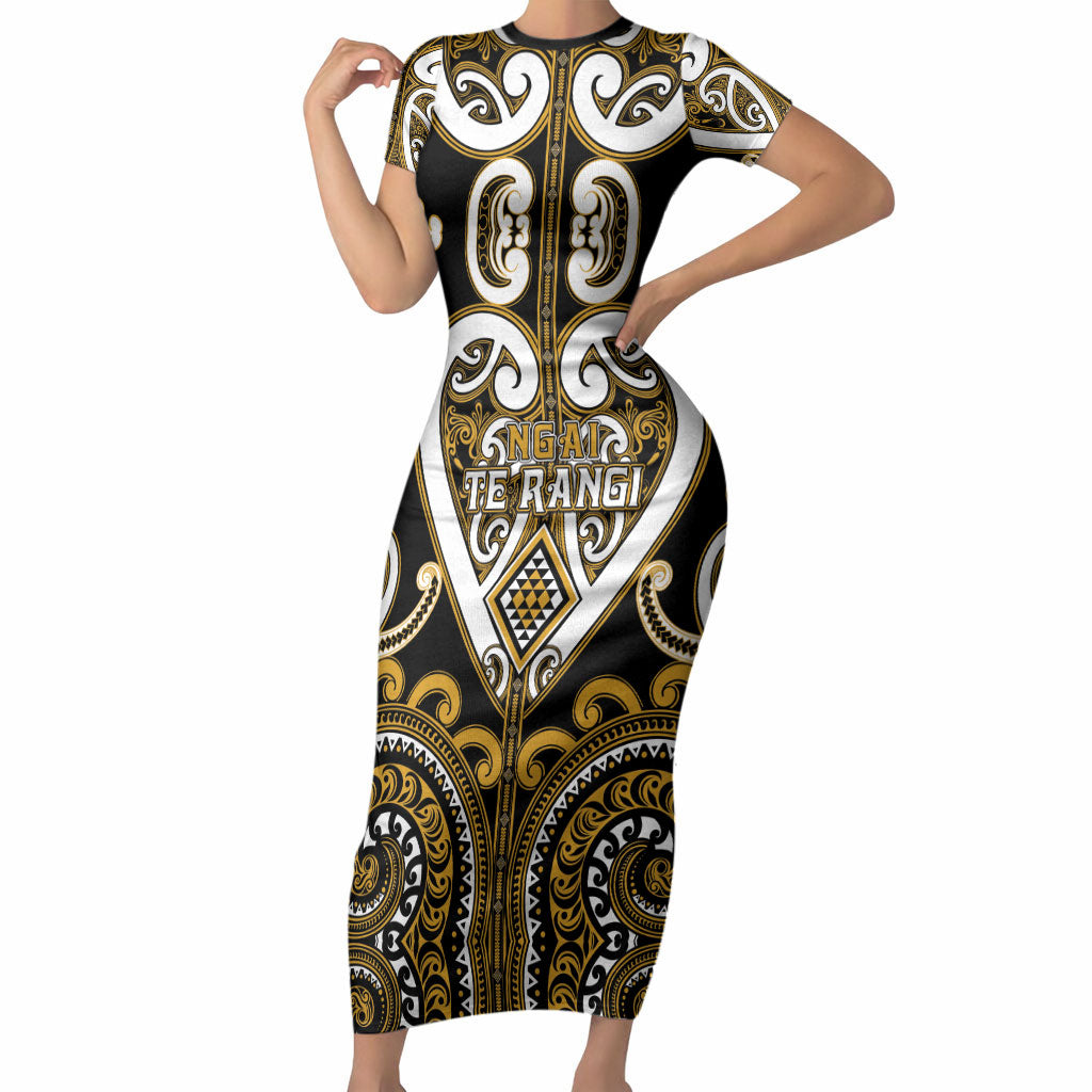 Custom Aotearoa Ngai Te Rangi Short Sleeve Bodycon Dress Maori Tribal Pattern