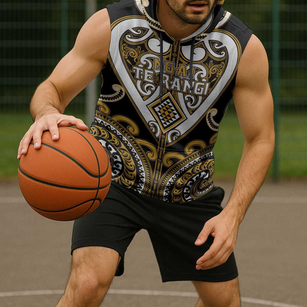 Custom Aotearoa Ngai Te Rangi Sleeveless Hoodie Maori Tribal Pattern