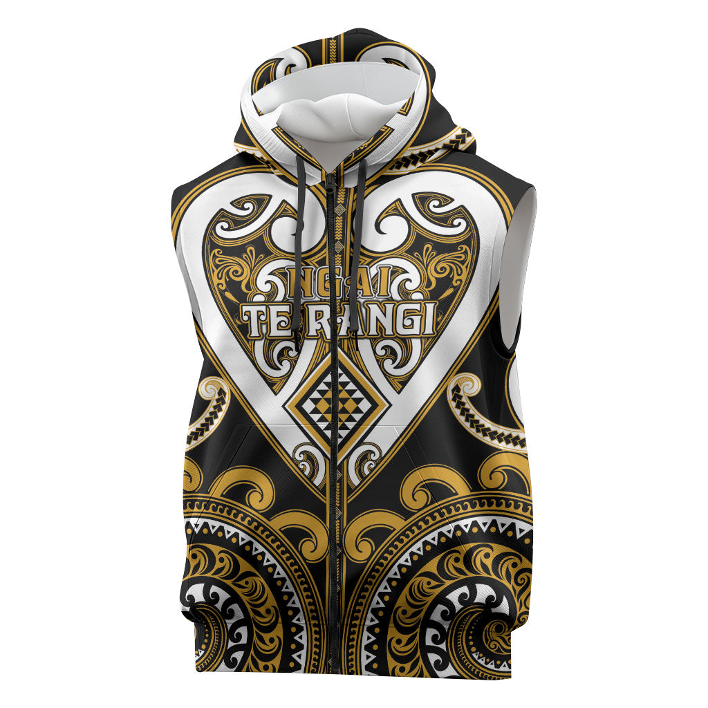 Custom Aotearoa Ngai Te Rangi Sleeveless Zip Hoodie Maori Tribal Pattern