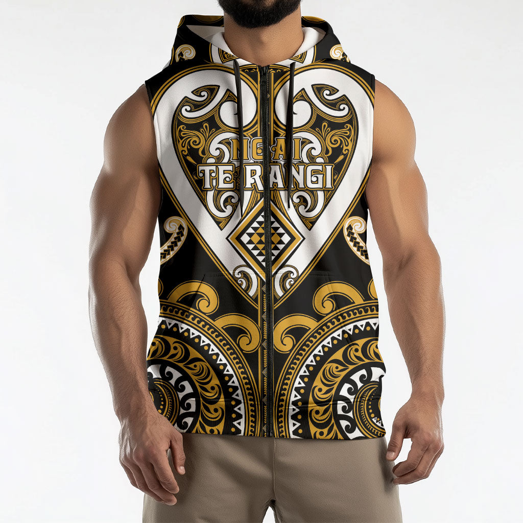 Custom Aotearoa Ngai Te Rangi Sleeveless Zip Hoodie Maori Tribal Pattern