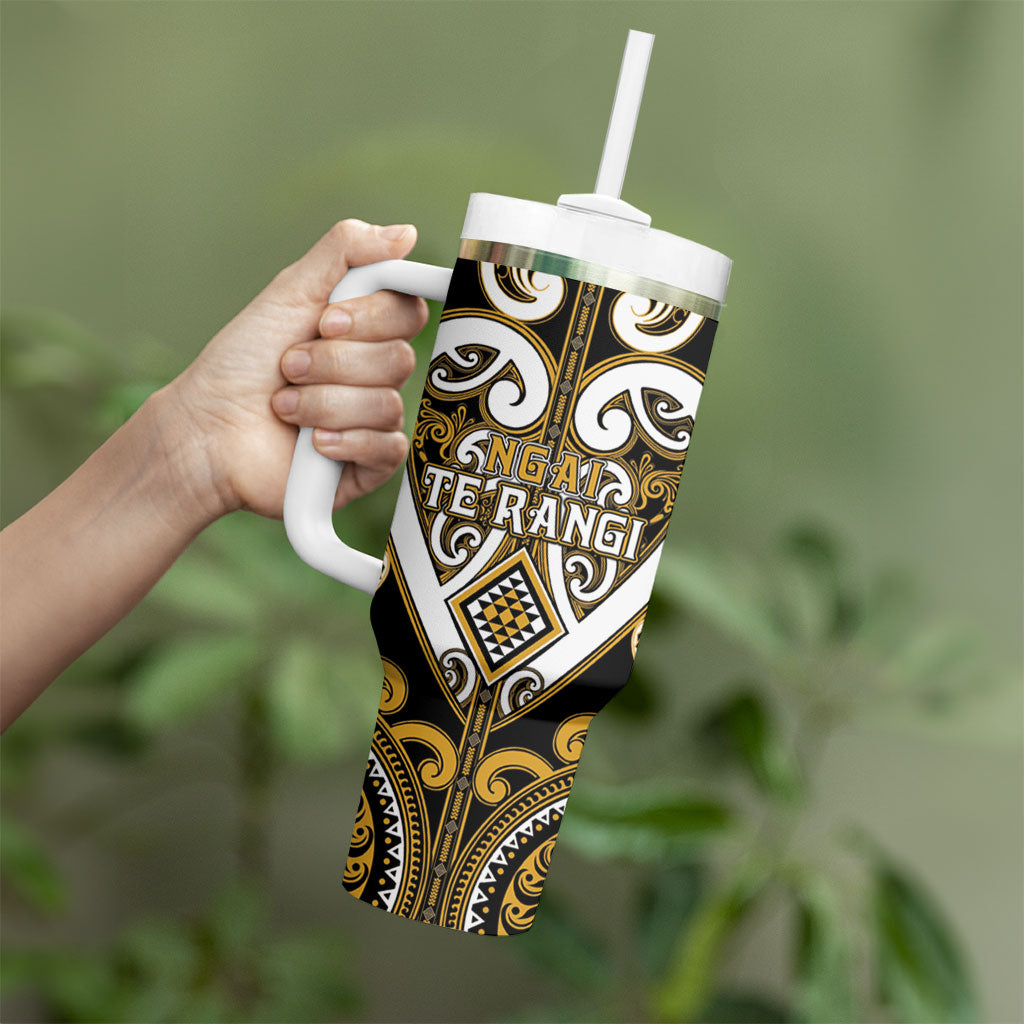 Custom Aotearoa Ngai Te Rangi Tumbler With Handle Maori Tribal Pattern