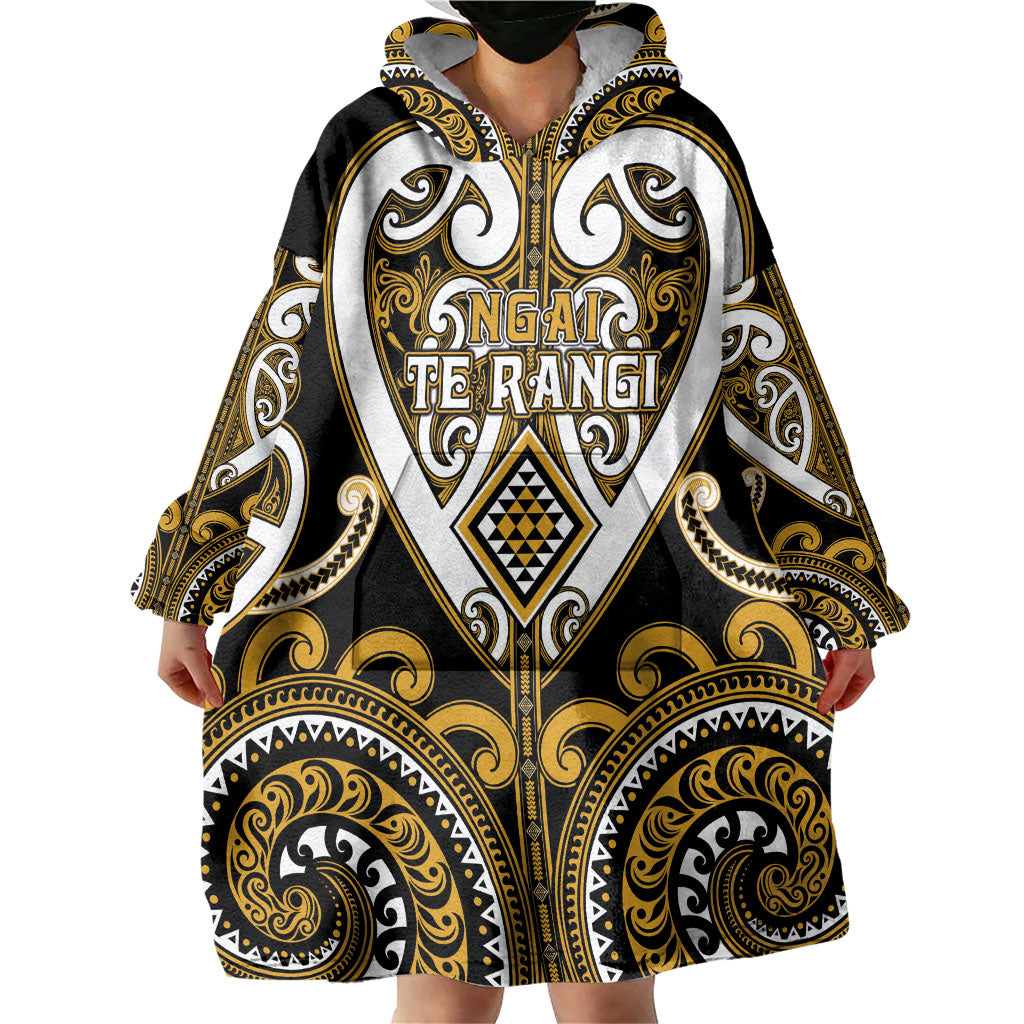 Custom Aotearoa Ngai Te Rangi Wearable Blanket Hoodie Maori Tribal Pattern