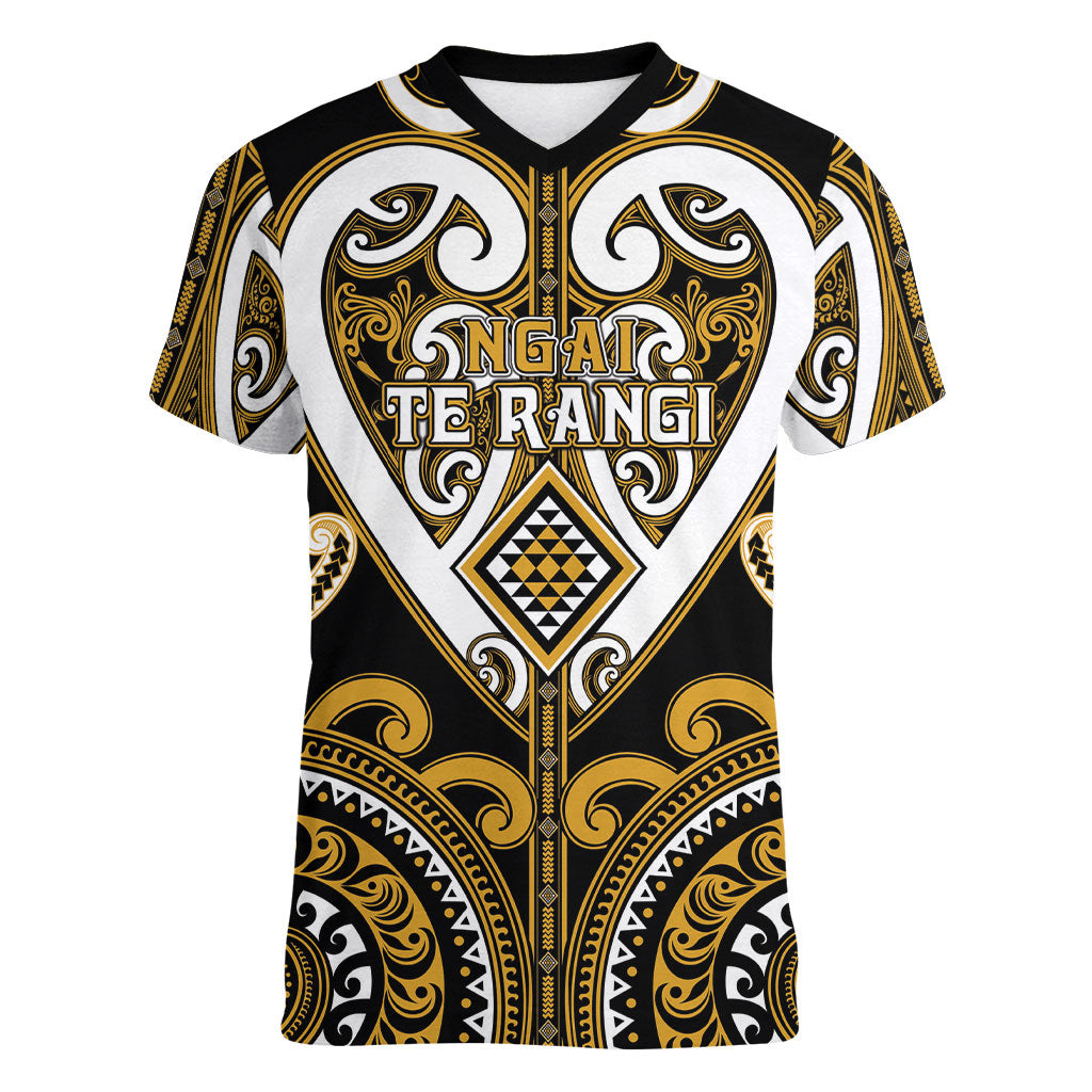 Custom Aotearoa Ngai Te Rangi Women V-Neck T-Shirt Maori Tribal Pattern