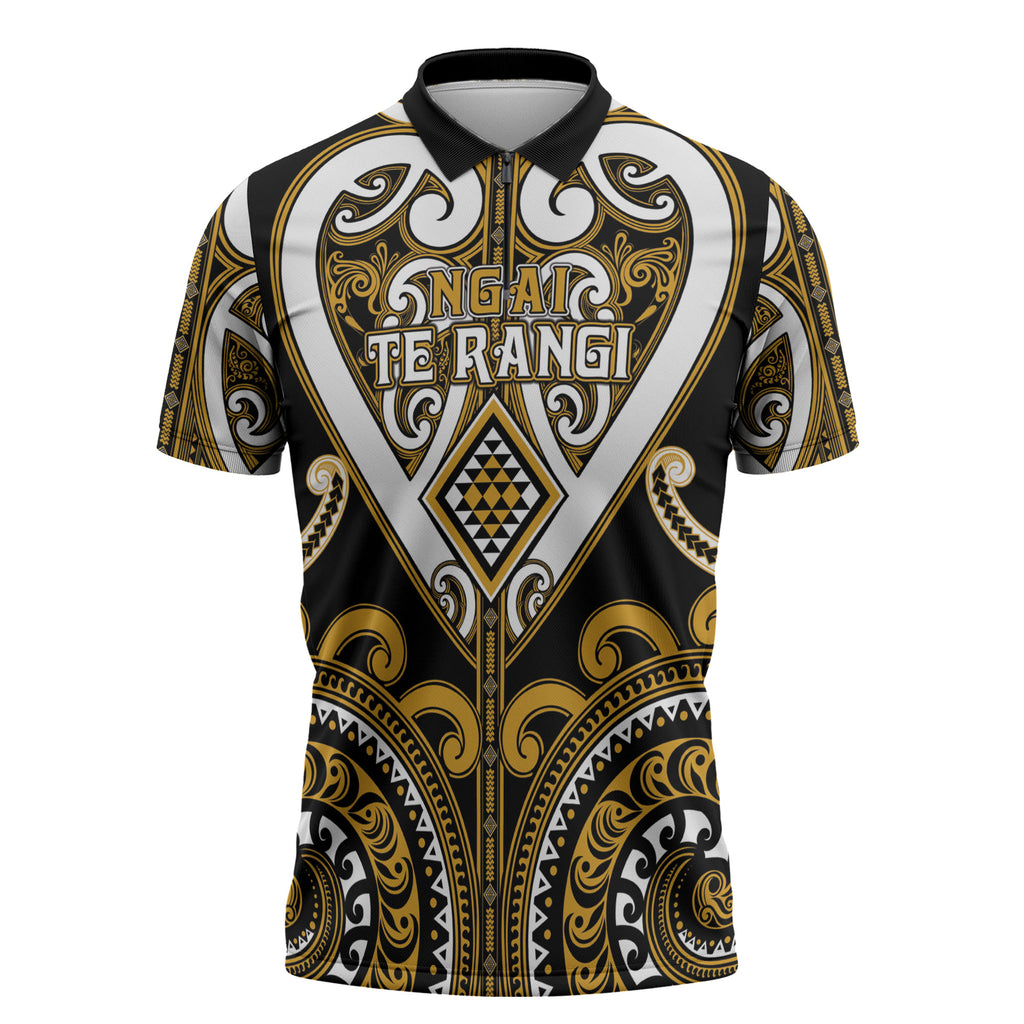 Custom Aotearoa Ngai Te Rangi Zipper Polo Shirt Maori Tribal Pattern