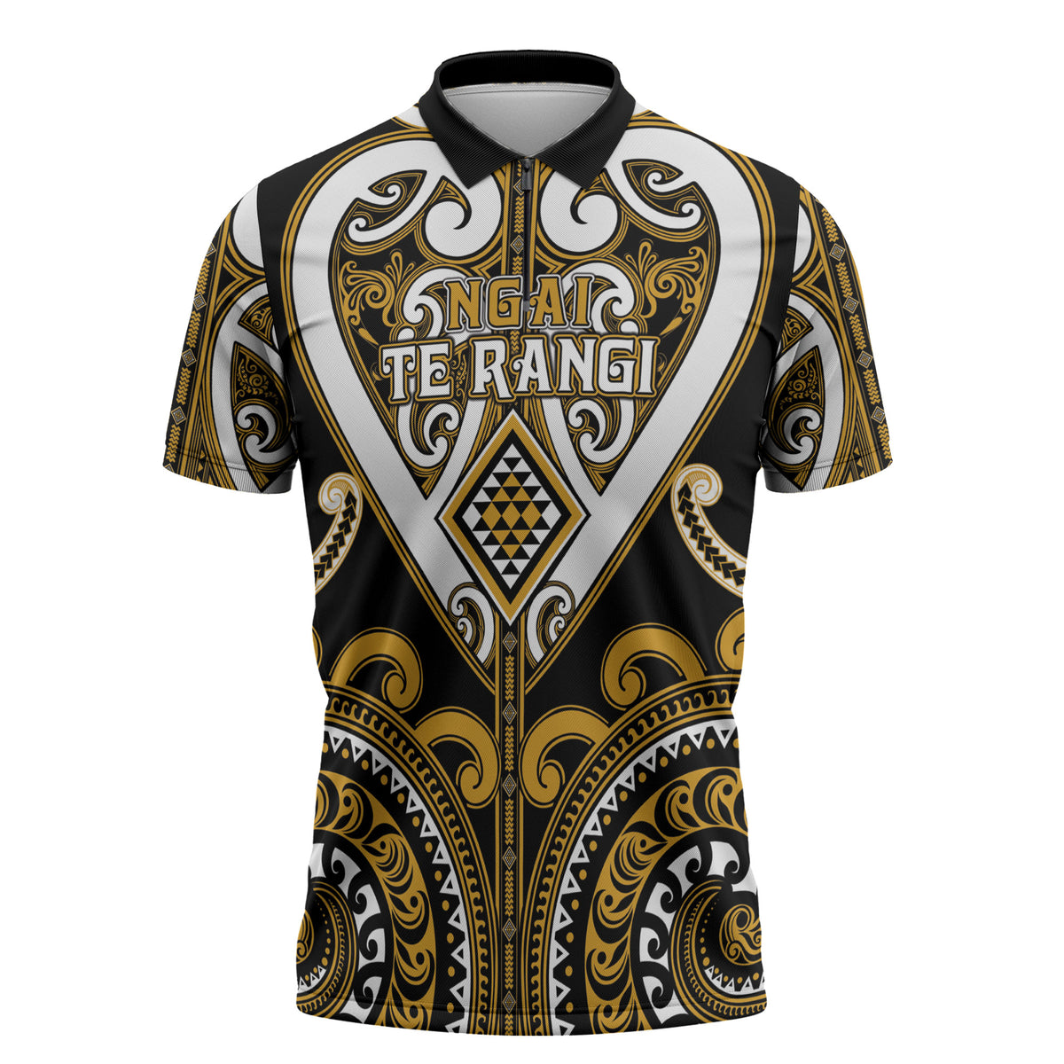 Custom Aotearoa Ngai Te Rangi Zipper Polo Shirt Maori Tribal Pattern