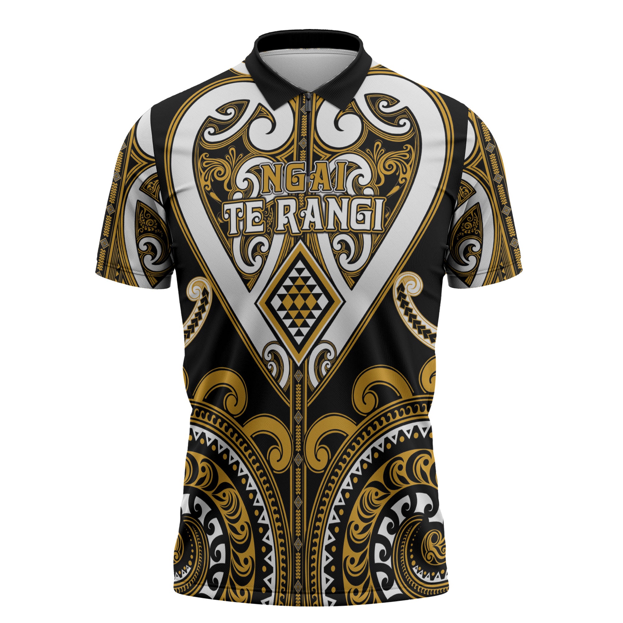Custom Aotearoa Ngai Te Rangi Zipper Polo Shirt Maori Tribal Pattern