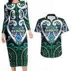 Custom Aotearoa Ngati Ranginui Couples Matching Long Sleeve Bodycon Dress and Hawaiian Shirt Maori Tribal Pattern